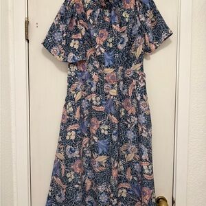 Julia Jordan Blue and Pink Floral Midi Dress